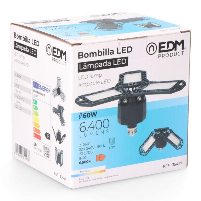 Edm Bombilla Leaf LED E27 60W 6400lm 6500K Luz Fría Ø26,5x12cm 4