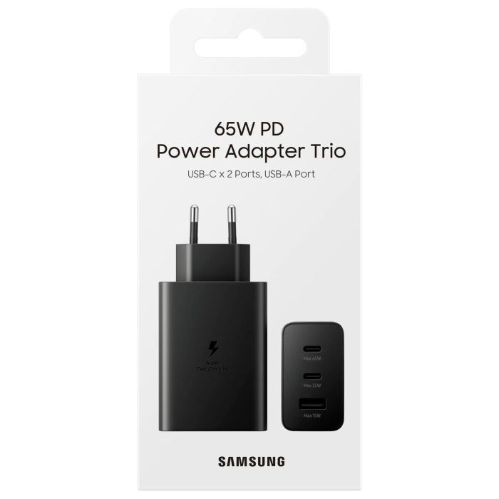 Samsung EP-T6530NBEGEU Cargador de Pared 65W Triple Puerto para Carga Rápida con 2x USB-C y 1x USB-A Negro 63