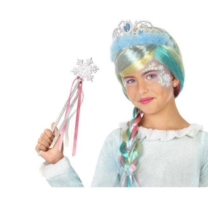 Varita Mágica Plateada Con Copo De Nieve Y Cintas Rosas para Princesa Del Hielo - Accesorio Disfraz Niña