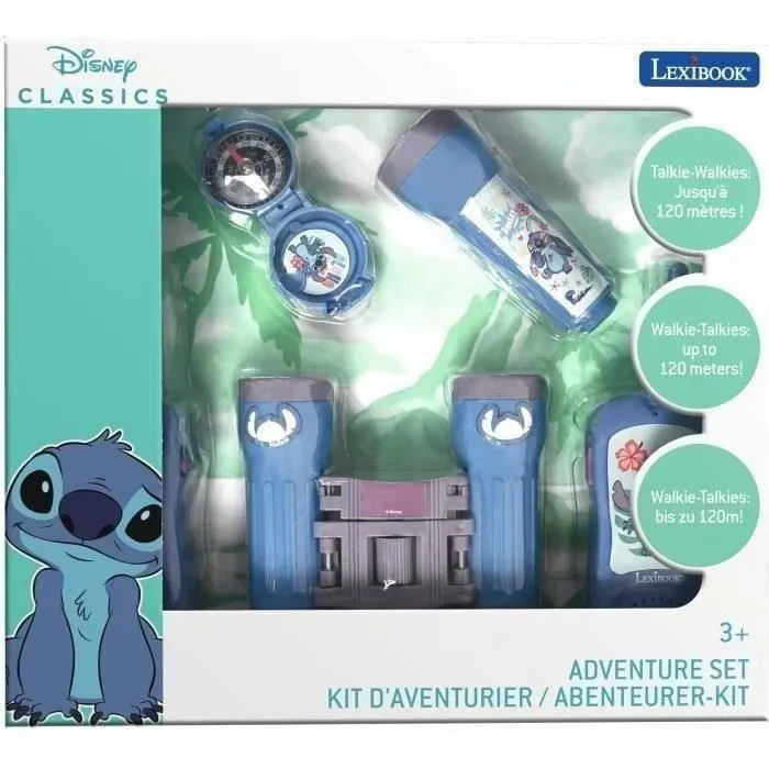 Lexibook Kit Aventurero con Walkie Talkies Stitch, Kikare, Brújula y Linterna para Niños 4