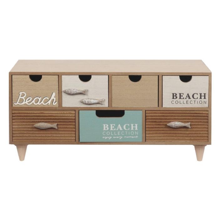 DKD Home Decor Joyero de Madera Marrón Turquesa Estilo Atlántico para Joyas y Accesorios 40x16x19 cm