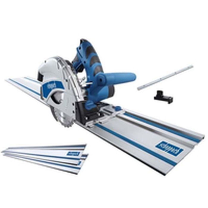 Scheppach PL55 Sierra de Inmersión 1200W, altura de corte 55mm, disco Ø160mm 24 dientes, incluye 2 rieles 700mm, conector y antivuelco 17