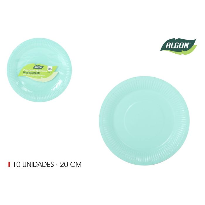 Set de 10 platos de cartón Aguamarina Soja 20 cm - Algon (24 Unidades) Set de 10 platos de cartón Aguamarina Soja 20 cm - Algon (24 Unidades)