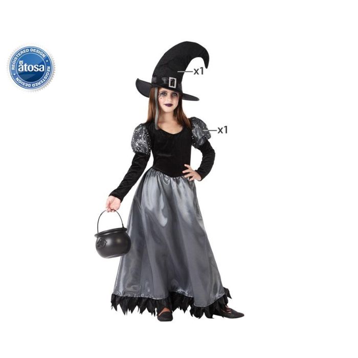 Disfraz Bruja Infantil para Niña 3-4 Años - Halloween, Sombrero de Punta, Vestido Gris y Negro con Detalles Brillantes Disfraz Bruja Infantil para Niña 3-4 Años - Halloween, Sombrero de Punta, Vestido Gris y Negro con Detalles Brillantes