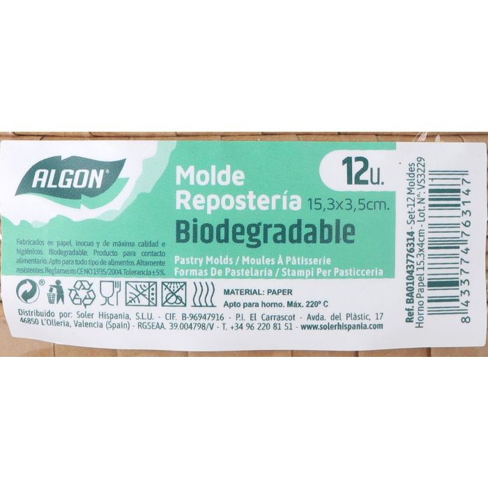 Set de 12 moldes para horno de papel Algon 15.3 x 4 cm (24 Cajas) 3 Set de 12 moldes para horno de papel Algon 15.3 x 4 cm (24 Cajas) 3
