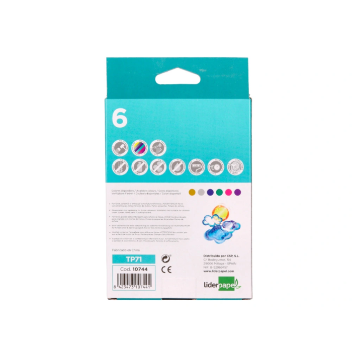 Liderpapel Tempera Sólida en Barra Escolar 10 gr Caja 6 Colores Surtidos Metalizados 4
