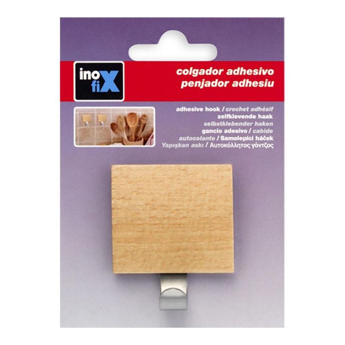 Inofix Colgador Adhesivo Haya 51 x 45 x 24 mm Acero Inox. / Madera Multiples Espacios 1