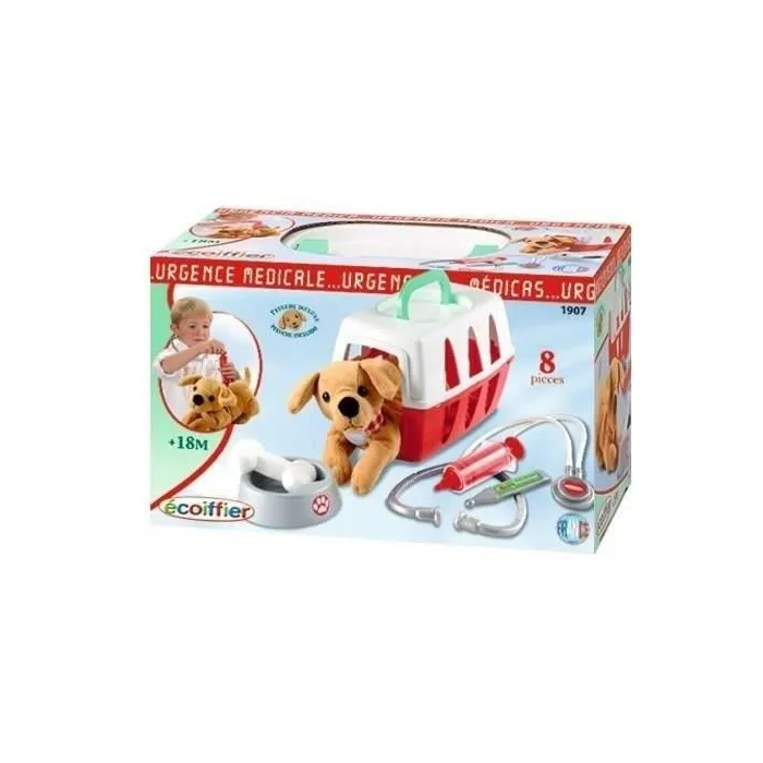 Ecoiffier Maleta Veterinaria 24 cm con Perrito de Peluche y Accesorios para Juego de Roles 1