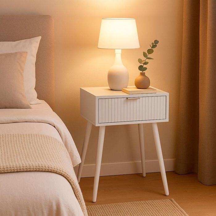 Mesita de Noche Nolan Blanca Versa 30x40x59 cm - Madera MDF y Pino (2 Unidades) 1 Mesita de Noche Nolan Blanca Versa 30x40x59 cm - Madera MDF y Pino (2 Unidades) 1