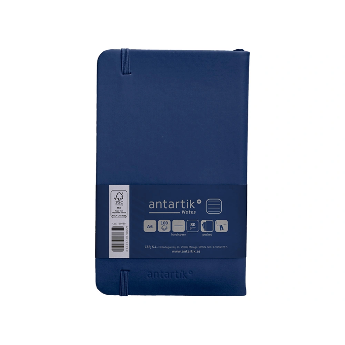 Antartik Cuaderno Tapa Dura A6, 100 Hojas Rayadas 80gr FSC, Azul Marino, Cierre Gomilla, Bolsillo Interior 2
