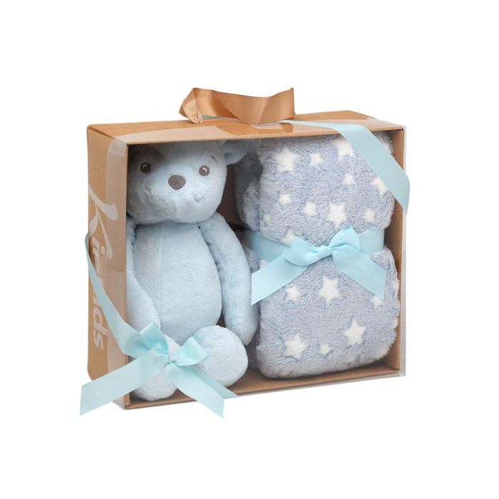 Oso De Peluche Azul Con Mantita De Estrellas 3