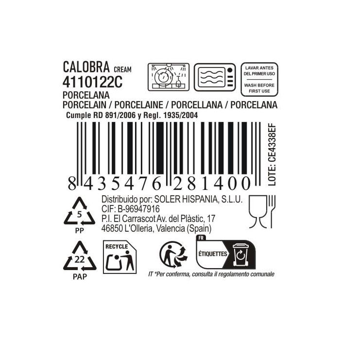 La Mediterranea Bandeja Calobra Crema 33.8 cm x 20.3 cm x 3.1 cm (12 Unidades)