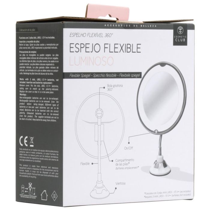 Cosmetic Club Espejo de Maquillaje LED Flexible con Ventosa y Aumento 5x 5 Cosmetic Club Espejo de Maquillaje LED Flexible con Ventosa y Aumento 5x 5