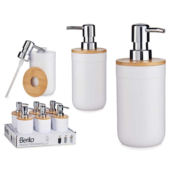 Dosificador Blanco con Tapa de Bambú Berilo 9x17x8cm, 350 ml (12 Unidades) Dosificador Blanco con Tapa de Bambú Berilo 9x17x8cm, 350 ml (12 Unidades)