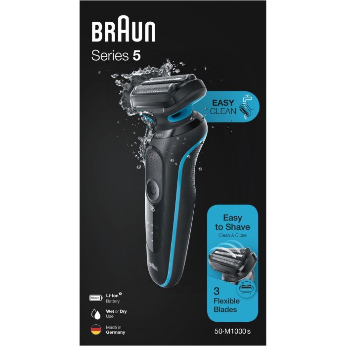 Braun 50-M1000s Máquina de Afeitar Láminas Series 5 Wet&Dry, Lavable, Batería Litio 50 min, Negro/Azul 4 Braun 50-M1000s Máquina de Afeitar Láminas Series 5 Wet&Dry, Lavable, Batería Litio 50 min, Negro/Azul 4
