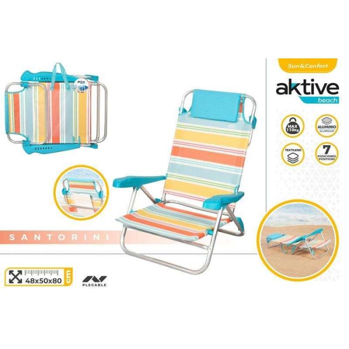 Silla de playa plegable aluminio 8 posiciones con cojin santorini. 47x49x82cm 1 Silla de playa plegable aluminio 8 posiciones con cojin santorini. 47x49x82cm 1