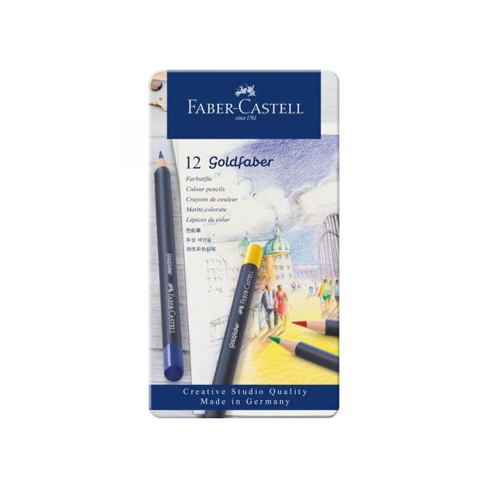 Estuche de Metal con 12 Lápices de Colores Goldfaber. Faber Castell 114712