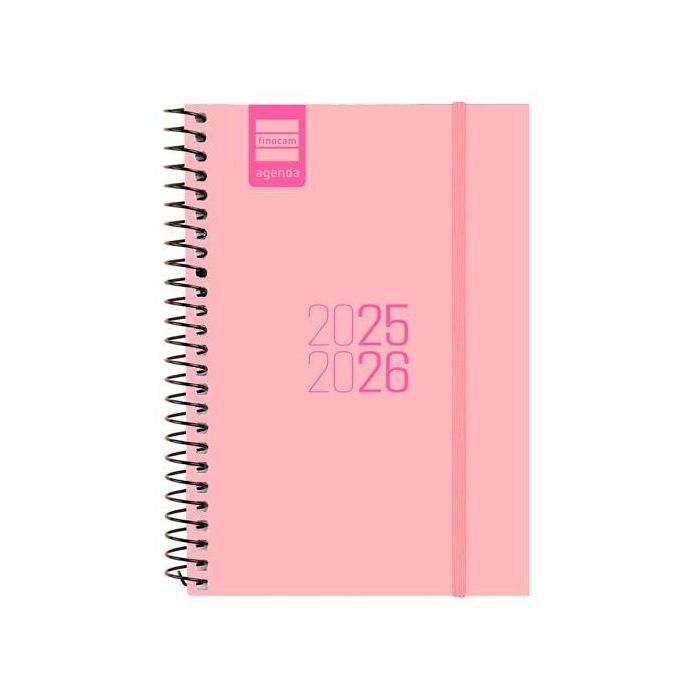 Finocam Agenda Para Estudiantes Espiral E8 - 120x171 mm Rosa 2025-2026, Organización Septiembre a Agosto