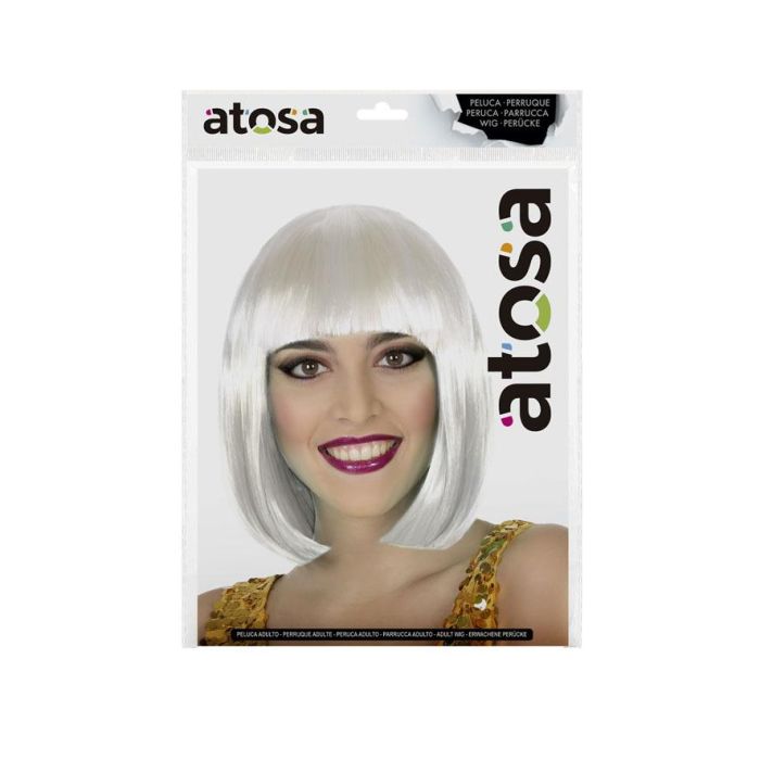 Peluca Corta Lisa Blanca con Flequillo de 100g para Disfraces, Halloween y Cosplay 1 Peluca Corta Lisa Blanca con Flequillo de 100g para Disfraces, Halloween y Cosplay 1