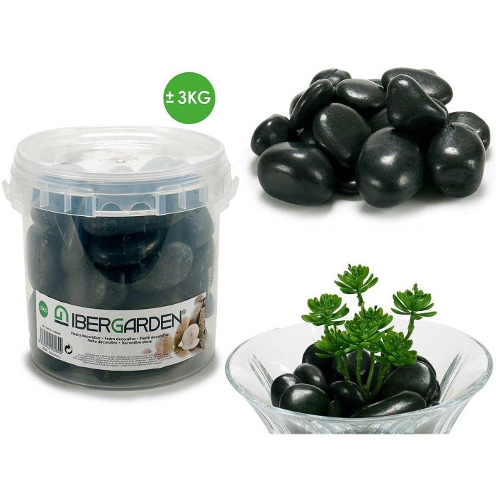 Bote 3Kg Piedra Decorativa Negra Grande Ibergarden 16X14CM (4 Unidades) Bote 3Kg Piedra Decorativa Negra Grande Ibergarden 16X14CM (4 Unidades)