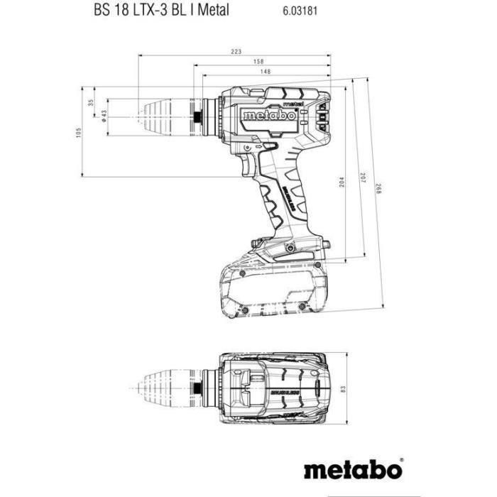 Taladro atornillador de batería - METABO - BS 18 LTX-3 BL I - 18 V - Portabrocas Futuro Top - MetaBOX 145 L 3