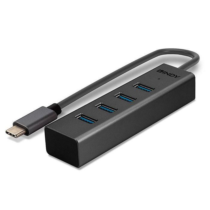 Lindy Hub USB 3.2 Gen 1 de 4 Puertos SuperSpeed (5Gbps) Tipo C a 4x Tipo A - Plug & Play Compatible con USB 2.0/1.1 4