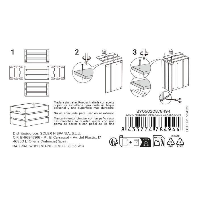 Caja de Madera Apilable 35x25x18 cm Confortime - Inde (4 Unidades) 5 Caja de Madera Apilable 35x25x18 cm Confortime - Inde (4 Unidades) 5
