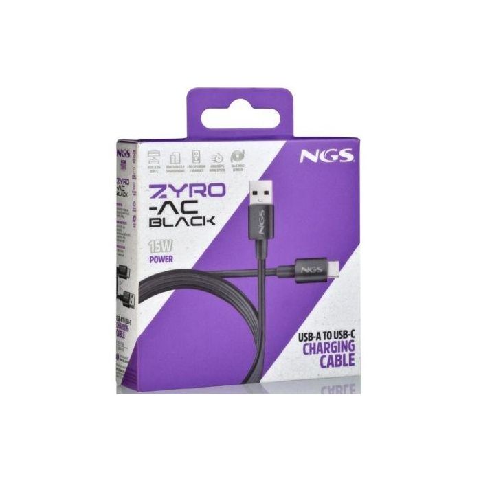 NGS Cable USB 2.0 ZYRO-AC Macho USB a Macho USB Tipo-C, Hasta 15W, 480Mbps, 1m, Negro 4