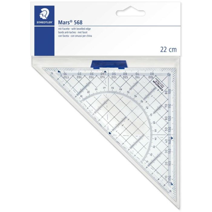 STAEDTLER Geodreieck de Acrílico Transparente con Mango, Regla Triángulo Transportador y Graduación de Diámetro, 22 cm