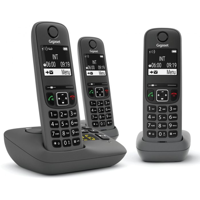 Gigaset AE690A Teléfono DECT/analógico Trio inalámbrico con contestador automático, altavoz e identificador de llamadas antracita
