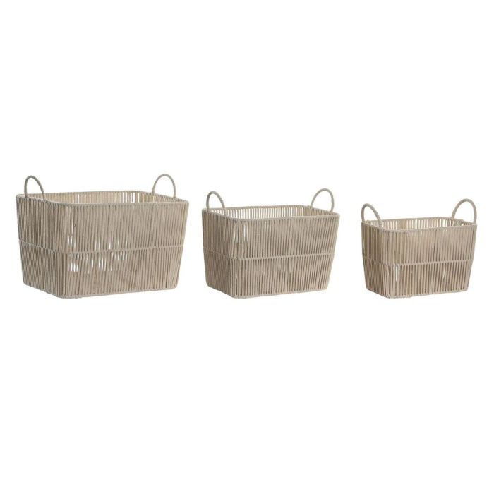 DKD Home Decor Cestas Organizadoras Decorativas Set de 3 Beige Algodón y Metal Hechas a Mano - 29x31x39 cm (2.28kg)