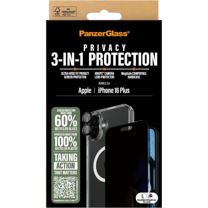 PanzerGlass Protector de Pantalla 3-en-1 Privacy Protection para iPhone 16 Plus 2