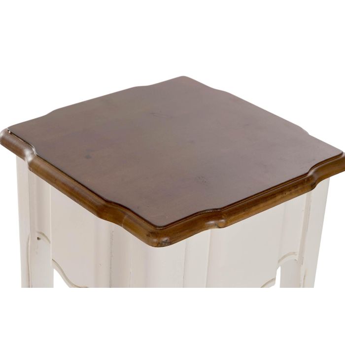 DKD Home Decor Mesita Auxiliar Tradicional Paulownia Blanco Marrón 35x35x80 cm Set de 2 1