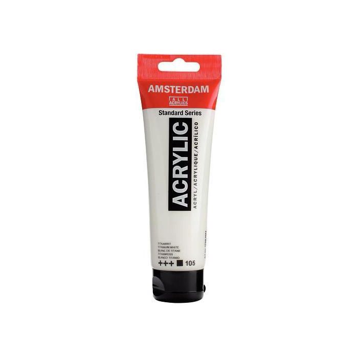 Talens 105, Pintura Acrílica Amsterdam Standard Series Blanco de Titanio Tubo 120 mL, Opaco, Acabado Satinado, Viscosidad Media