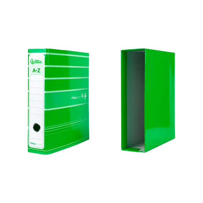 Liderpapel Archivador de Palanca A4 Filing System Forrado Lomo 80mm Verde con Caja y Compresor Metálico 2