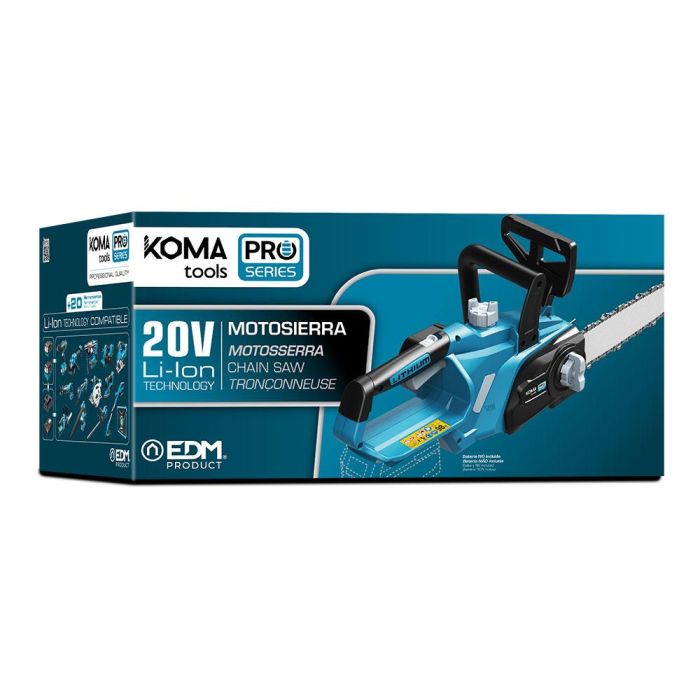 Koma Tools Pro Series 20v-ms Motosierra 20V Sin Batería ni Cargador, Espada 25cm, Tensado sin Herramientas, Freno 3