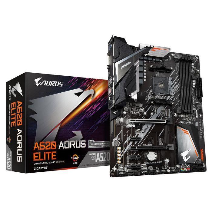 Gigabyte A520 AORUS ELITE Motherboard - Supports AMD Ryzen 5000 Series AM4 CPUs, 5+3 Phases Pure Digital VRM, up to 4733MHz DDR4 (OC), PCIe 3.0 x4 M.2, GbE LAN, USB 3.2 Gen2 Gigabyte A520 AORUS ELITE Motherboard - Supports AMD Ryzen 5000 Series AM4 CPUs, 5+3 Phases Pure Digital VRM, up to 4733MHz DDR4 (OC), PCIe 3.0 x4 M.2, GbE LAN, USB 3.2 Gen2