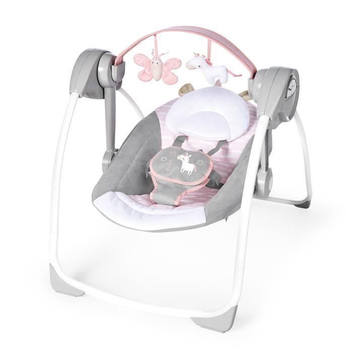 Ingenuity Columpio compacto Ingenio Flora con 6 velocidades, 12 melodías, barra de juegos y reposacabezas de unicornio para bebé niña 0 Ingenuity Columpio compacto Ingenio Flora con 6 velocidades, 12 melodías, barra de juegos y reposacabezas de unicornio para bebé niña 0