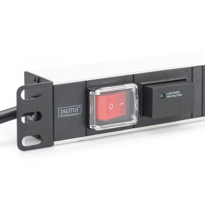 DIGITUS Regleta de Enchufes 7 tomas Tipo F Aluminio 2m con Protección de Sobretensión y Conmutadores Integrados 3