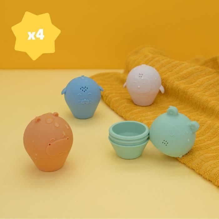 Badabulle Juego de 4 aspersores de baño - Juguetes de baño de silicona suave - Abiertos para lavar 2 Badabulle Juego de 4 aspersores de baño - Juguetes de baño de silicona suave - Abiertos para lavar 2