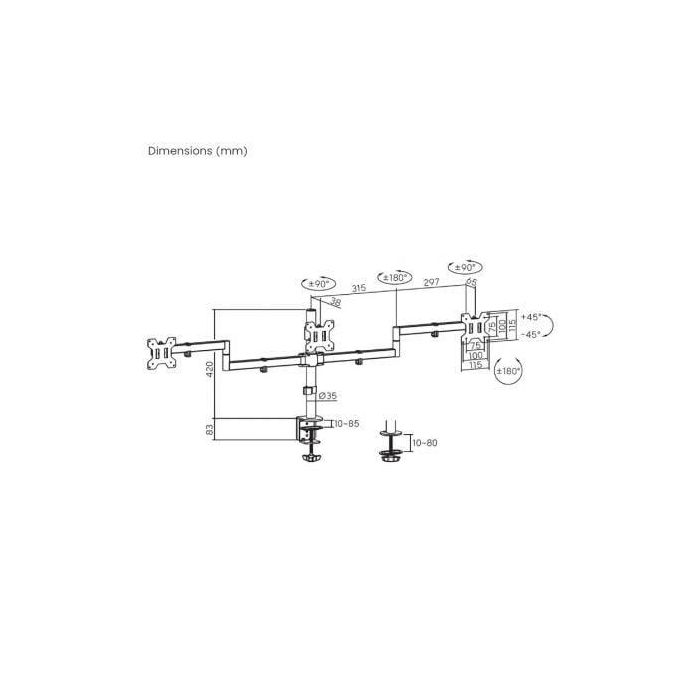 AISENS - SOPORTE DE MESA ECO GIRATORIO E INCLINABLE PARA 3 MONITORES 10KG (3 PIVOTES, 2 BRAZOS) DE 13-27, NEGRO 3 AISENS - SOPORTE DE MESA ECO GIRATORIO E INCLINABLE PARA 3 MONITORES 10KG (3 PIVOTES, 2 BRAZOS) DE 13-27, NEGRO 3