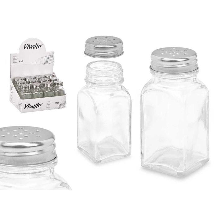 Salero de Cristal Cuadrado Vivalto 4x9x4 cm - Vidrio y Metal Transparente (48 Unidades) Salero de Cristal Cuadrado Vivalto 4x9x4 cm - Vidrio y Metal Transparente (48 Unidades)