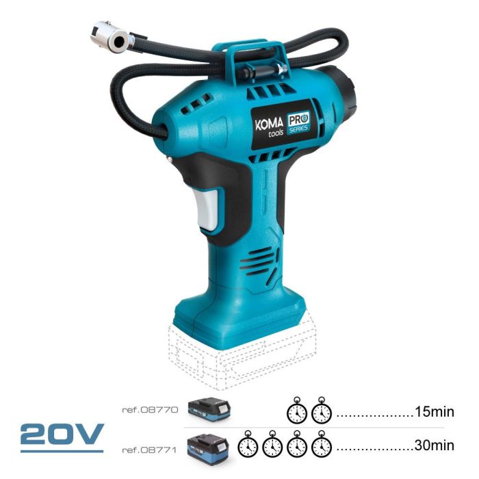 Koma Tools Compresor de aire 20V Pro Series, 160PSI, luz de trabajo, manguera 50cm, 17.5x7.5x22.5cm 1 Koma Tools Compresor de aire 20V Pro Series, 160PSI, luz de trabajo, manguera 50cm, 17.5x7.5x22.5cm 1