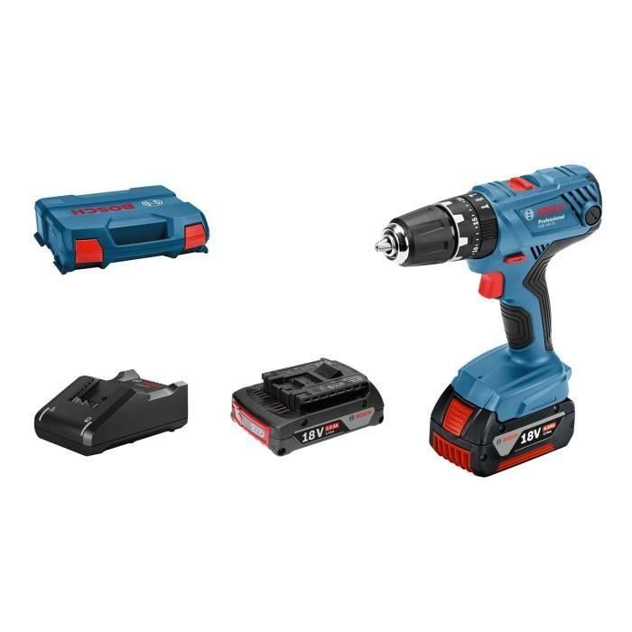 Bosch Professional GSR 18 V Percusión Taladro de perforación + 1 batería 2.0AH + 1 4AH Batería + Gal Charger en L Case