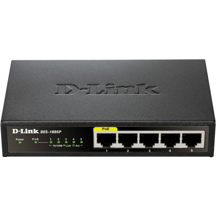 D-Link DES-1005P Switch Fast Ethernet 5 Puertos RJ45 10/100Mbps PoE 802.3af/at Silencioso QoS EEE Escritorio
