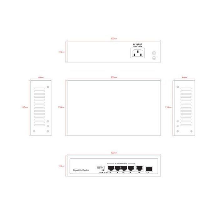 Ernitec Switch No Gestionado 4 Puertos PoE 1000Mbps, 1 RJ45 1000Mbps, 1 SFP 1000Mbps, VLAN/Predeterminado/Extendido 1