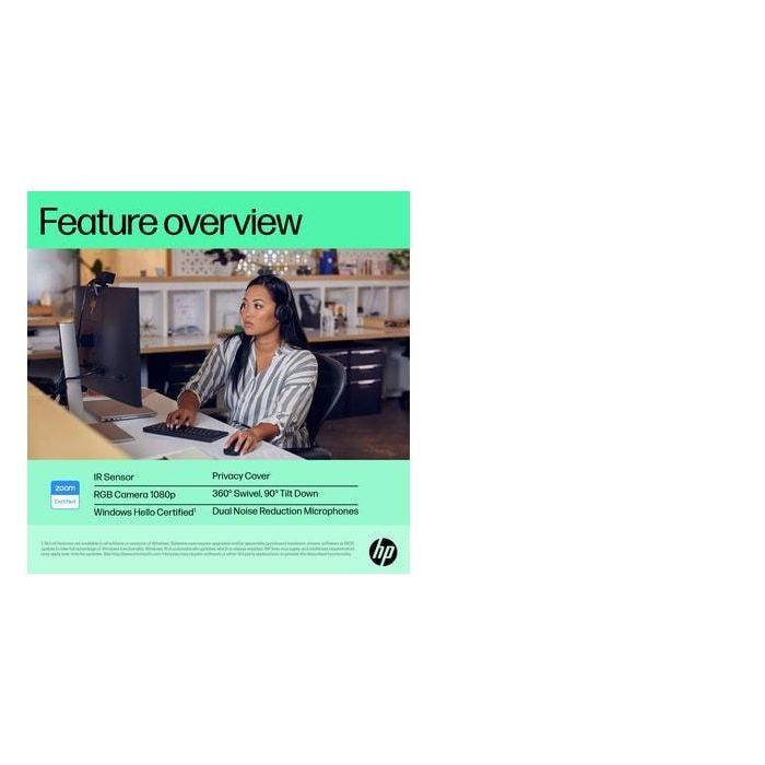 HP Webcam Video FHD 1080P, 30 FPS, Compatible con Windows Hello, Corrección Automática de Luz y Fondo, Micrófonos con Reducción de Ruido - 625 31 HP Webcam Video FHD 1080P, 30 FPS, Compatible con Windows Hello, Corrección Automática de Luz y Fondo, Micrófonos con Reducción de Ruido - 625 31