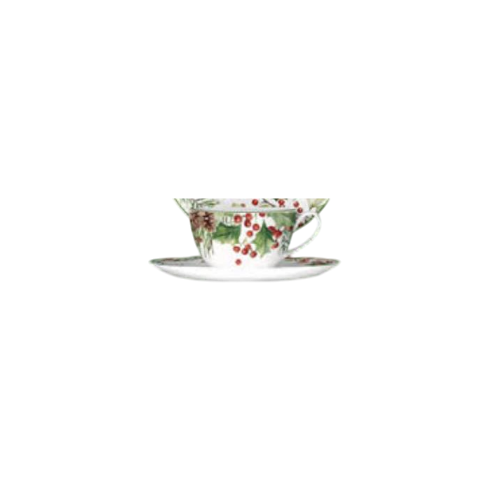 DKD Home Decor Taza de Navidad Tradicional Colección Acebo en Porcelana Verde Blanco 220ml (12x9x7 cm) - Set de 2 Piezas