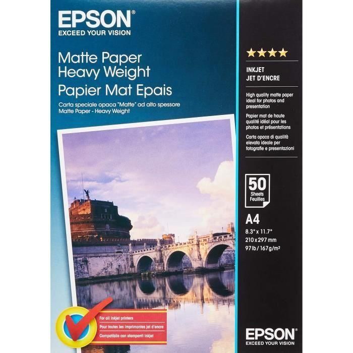Epson Papel Mate de Alto Gramaje, A4, 50 Hojas de 167g. Matte Paper Heavy Weight 1 Epson Papel Mate de Alto Gramaje, A4, 50 Hojas de 167g. Matte Paper Heavy Weight 1