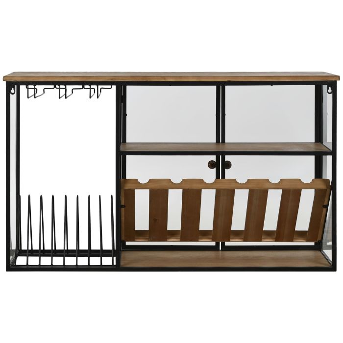 Botellero Home ESPRIT Negro Natural Madera Metal Cristal 102 x 32 x 60 cm 2